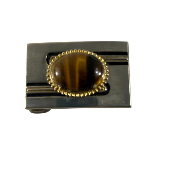 Vintage Belt Buckle Silver Tone Tigers Eye Cabochon Gemstone Western Cowgirl